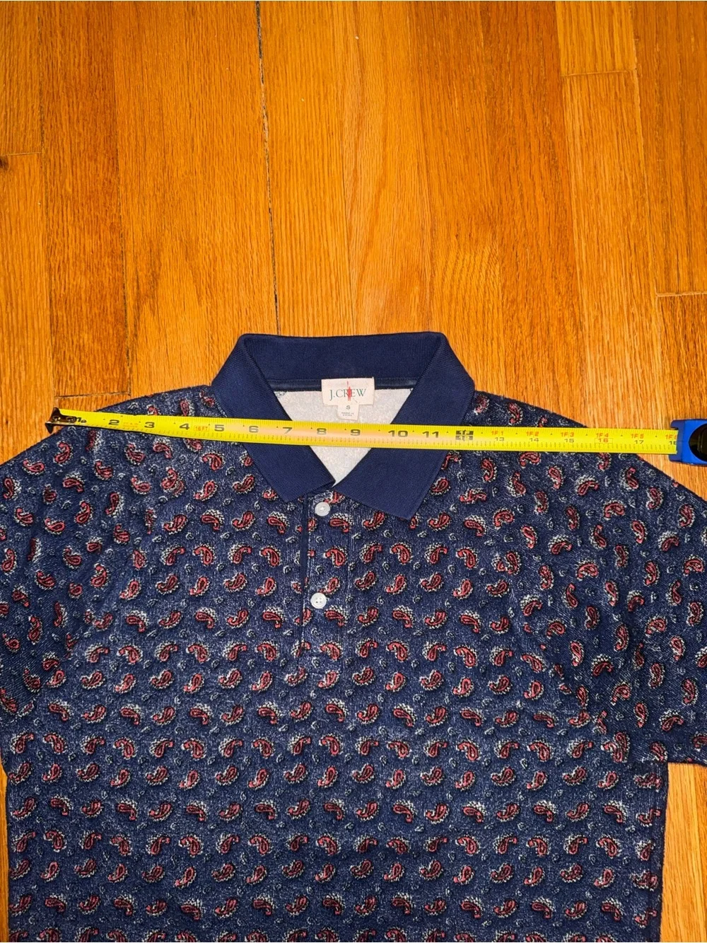 J.CREW Short Sleeve Collared Polo Shirt Blue Red Paisley Terry Cloth Men S